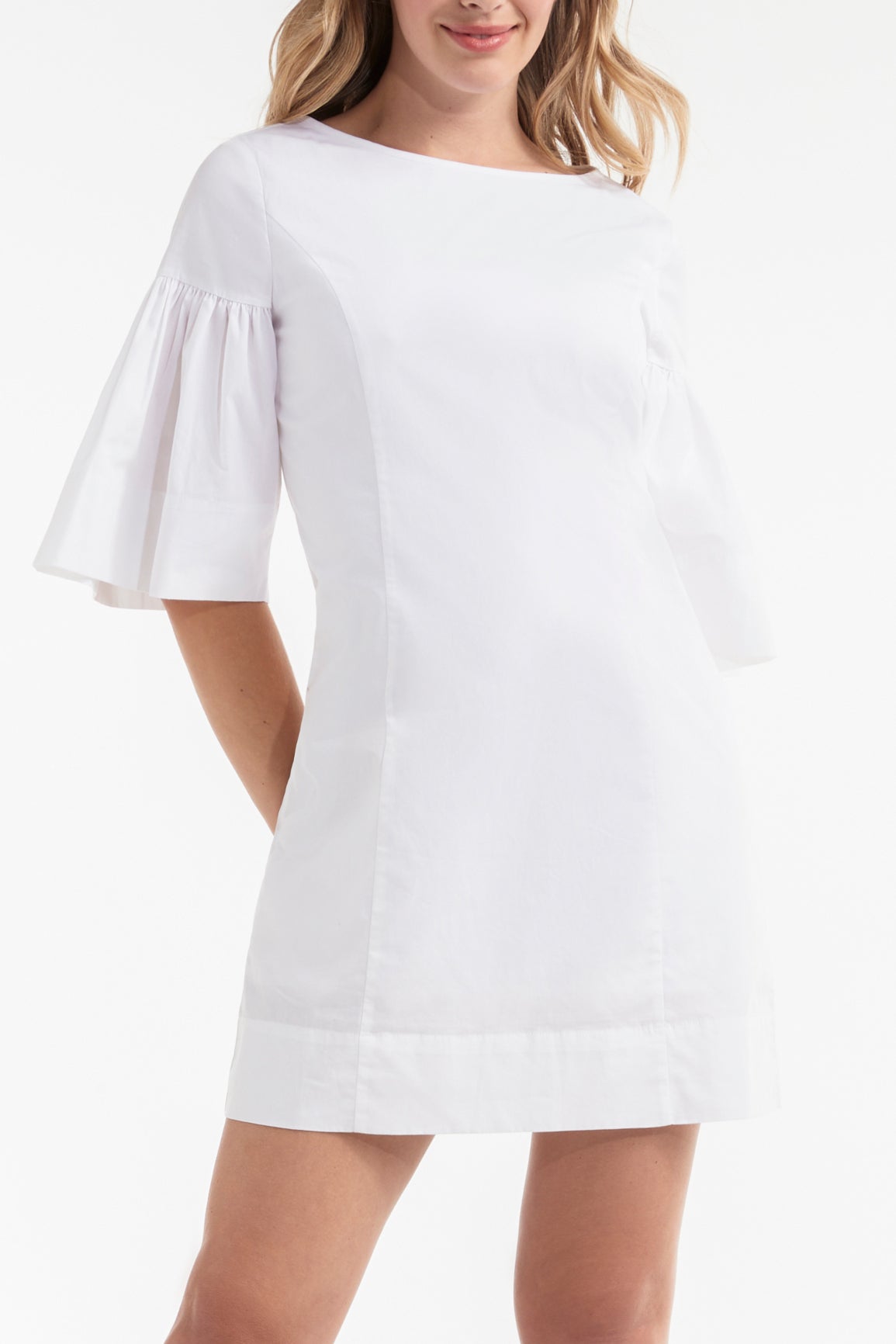 Best Seller Magdalena Flounce Short Sleeve Mini Dress in White by Hermoza