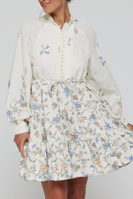 Favorite Louisa Tunic Belted Tie Mini Dress in Floral by Hermoza