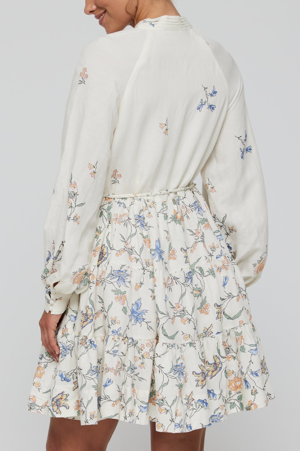 Favorite Louisa Tunic Belted Tie Mini Dress in Floral by Hermoza