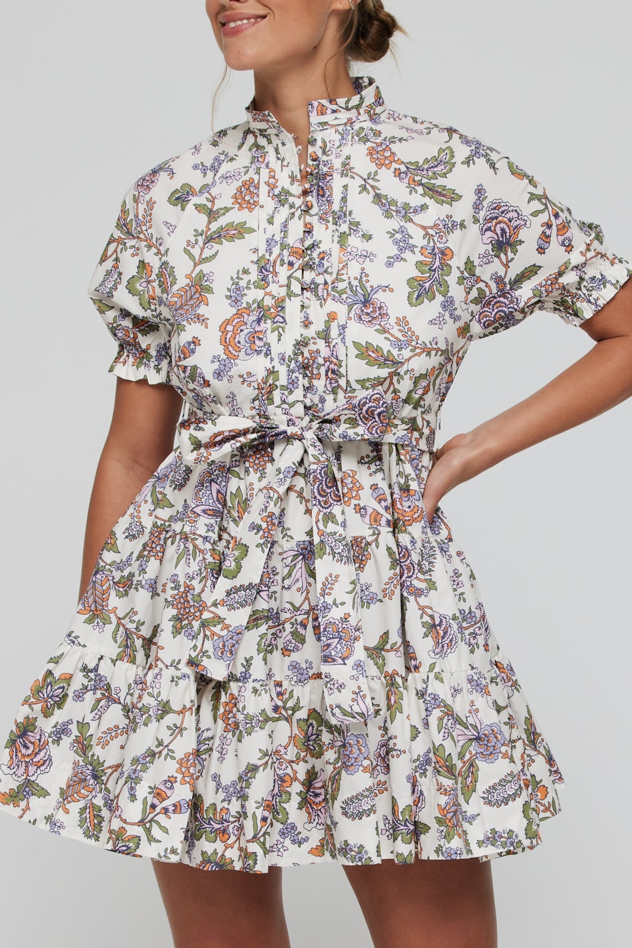 Favorite Louisa Belted Tunic Mini Dress in Floral by Hermoza