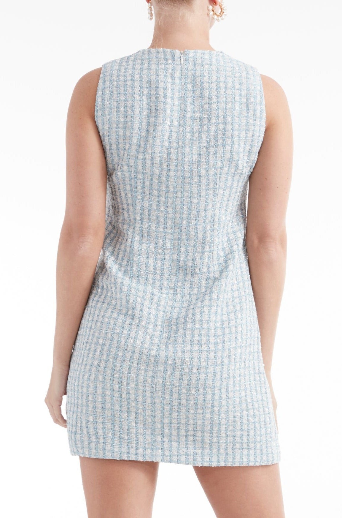 Favorite Fortunata Tweed Pocket Shift Mini Dress in Blue by Hermoza