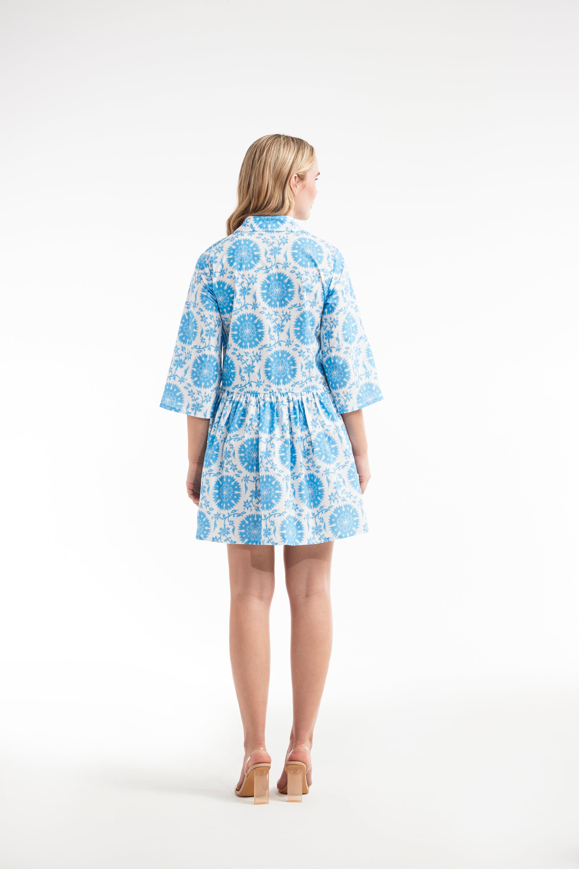 Favorite Katie Collared Mini Shirt Dress in Medallion Blue by Hermoza