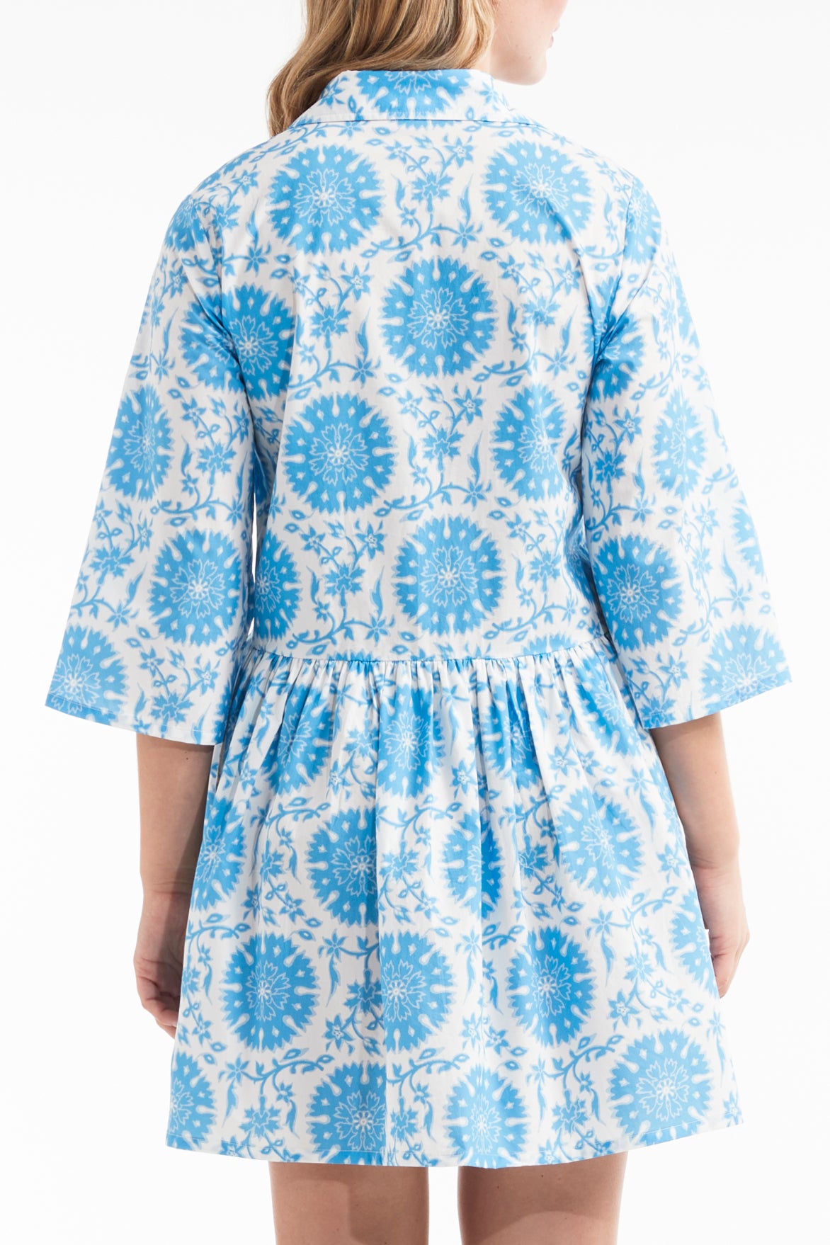Favorite Katie Collared Mini Shirt Dress in Medallion Blue by Hermoza