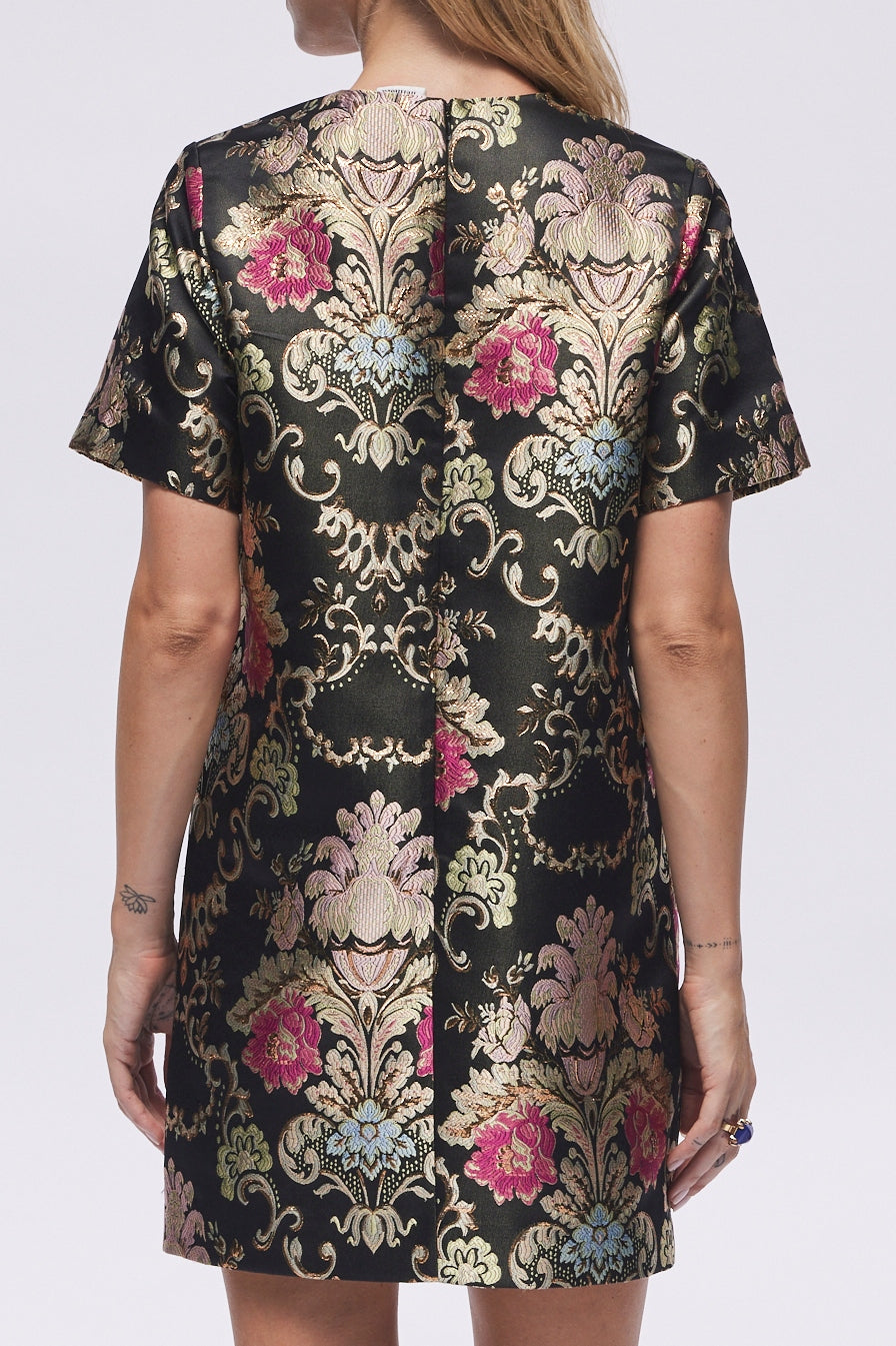 Favorite Joyce Shift Mini Dress in Black Jacquard by Hermoza