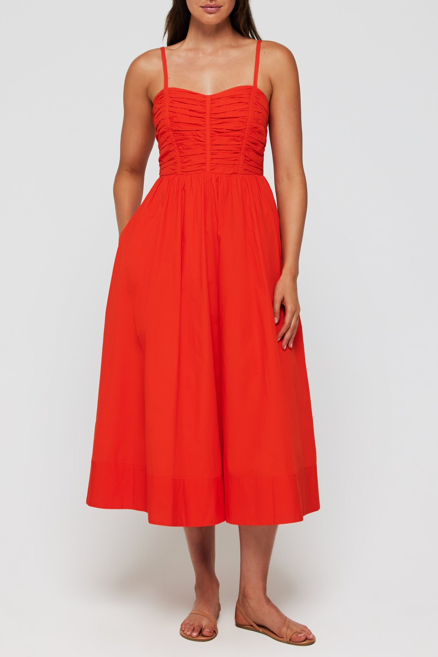 Favorite Gabriela Sweet Heart Neckline Midi Dress in Aperol by Hermoza