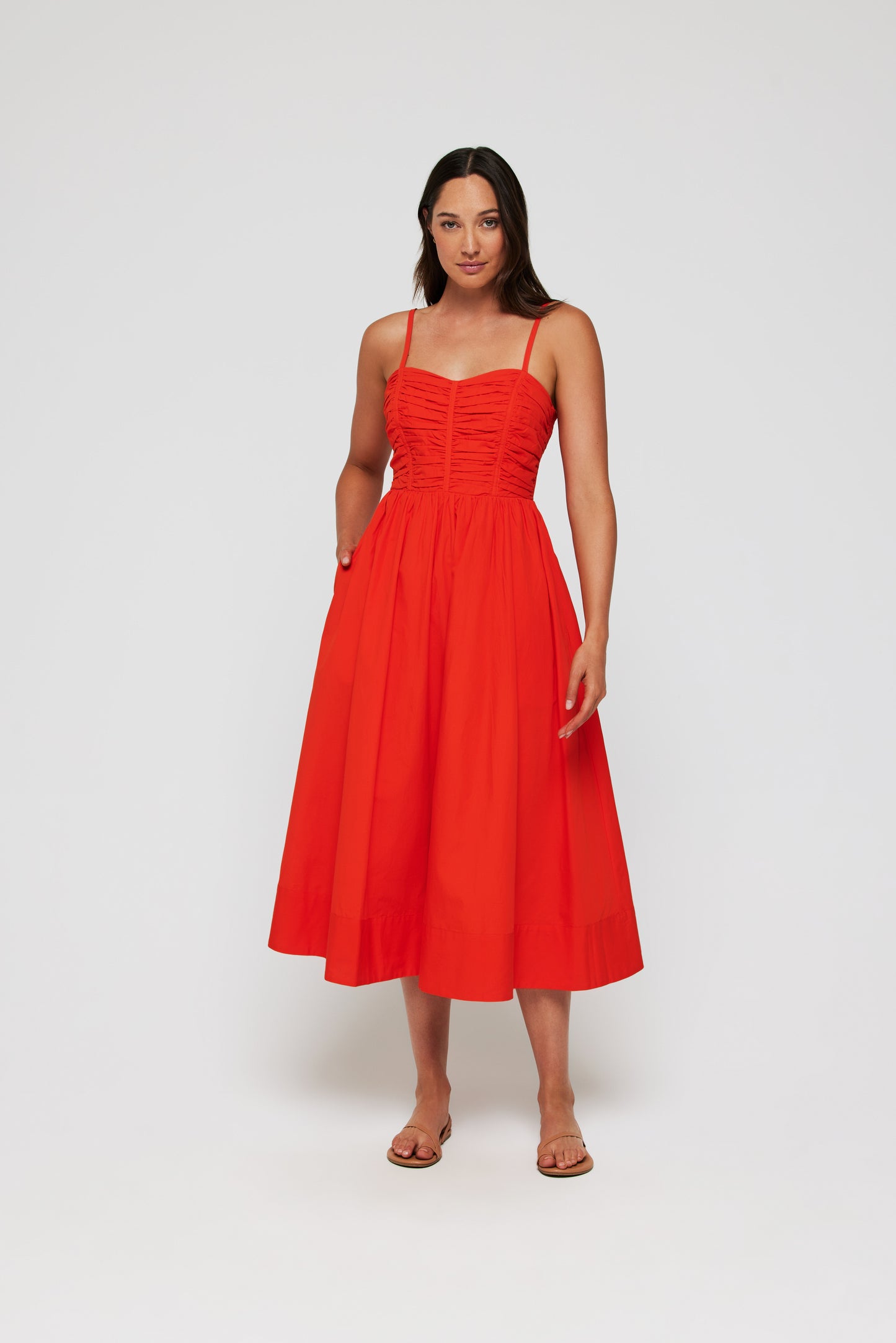 Favorite Gabriela Sweet Heart Neckline Midi Dress in Aperol by Hermoza
