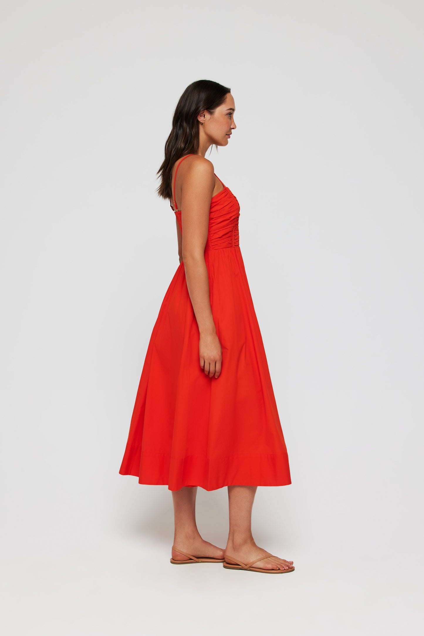 Favorite Gabriela Sweet Heart Neckline Midi Dress in Aperol by Hermoza