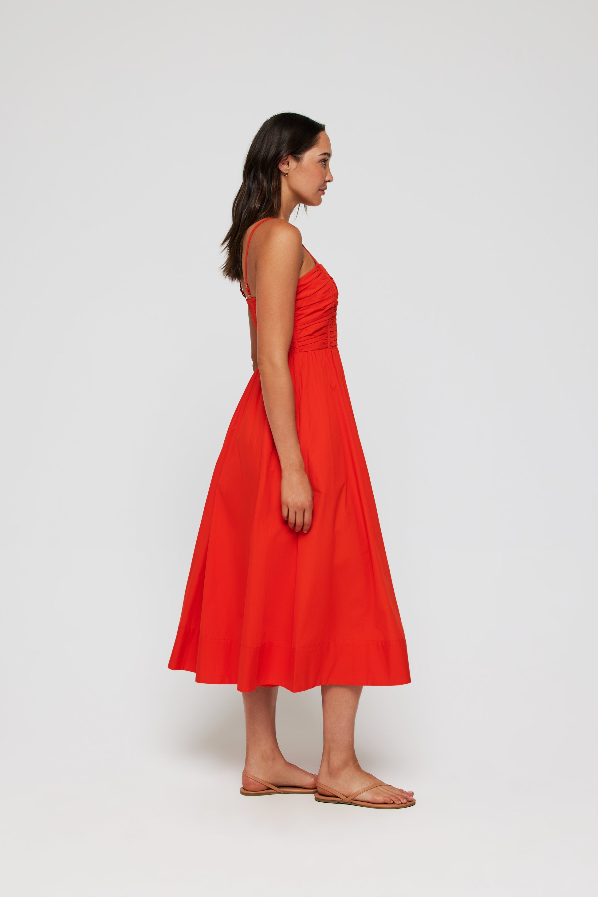 Favorite Gabriela Sweet Heart Neckline Midi Dress in Aperol by Hermoza