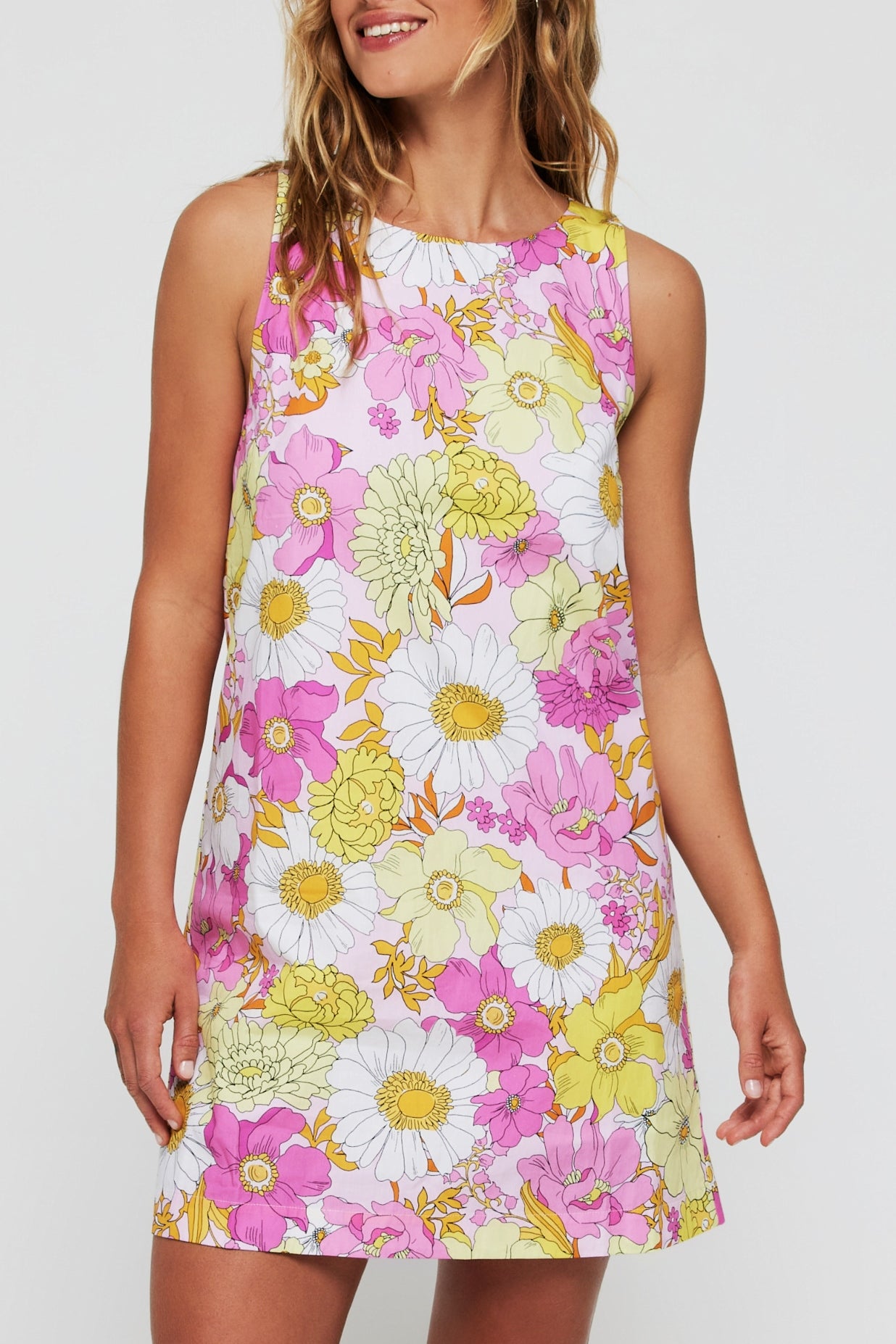 Favorite Sofia Mini A-line Shift Dress in Pink Poppies by Hermoza