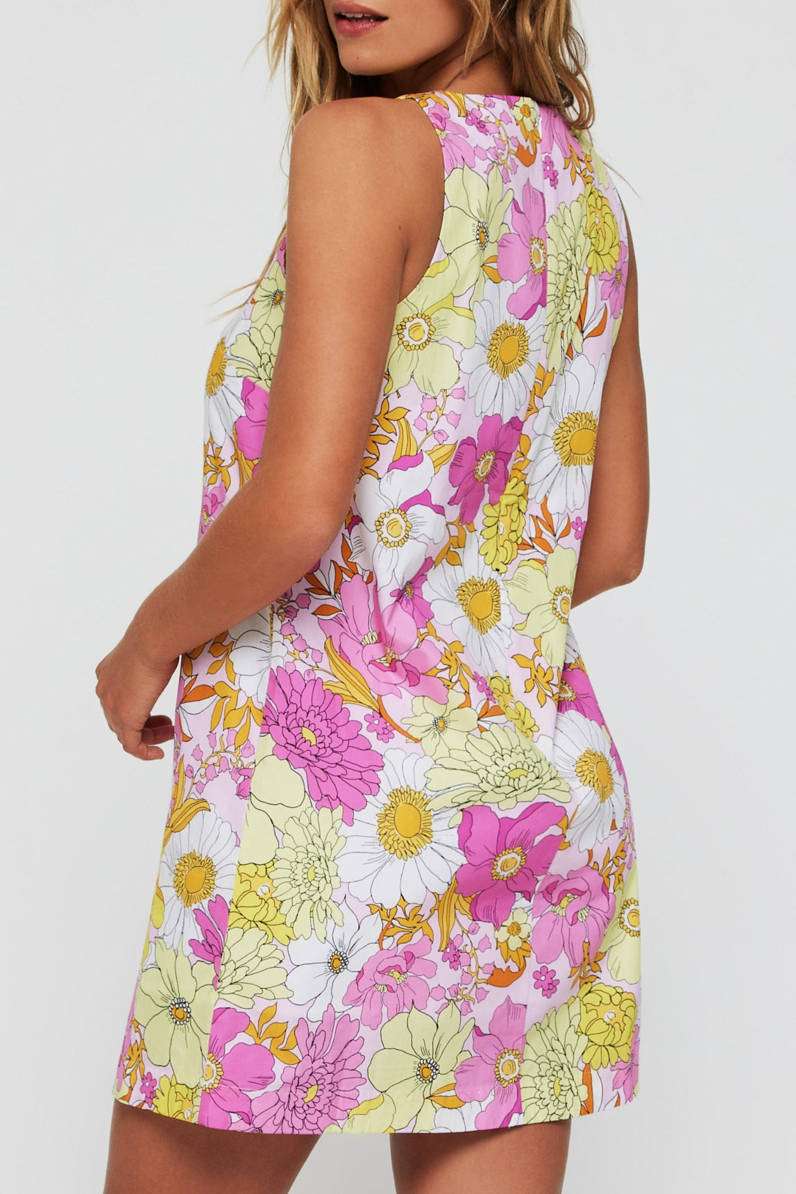 Favorite Sofia Mini A-line Shift Dress in Pink Poppies by Hermoza