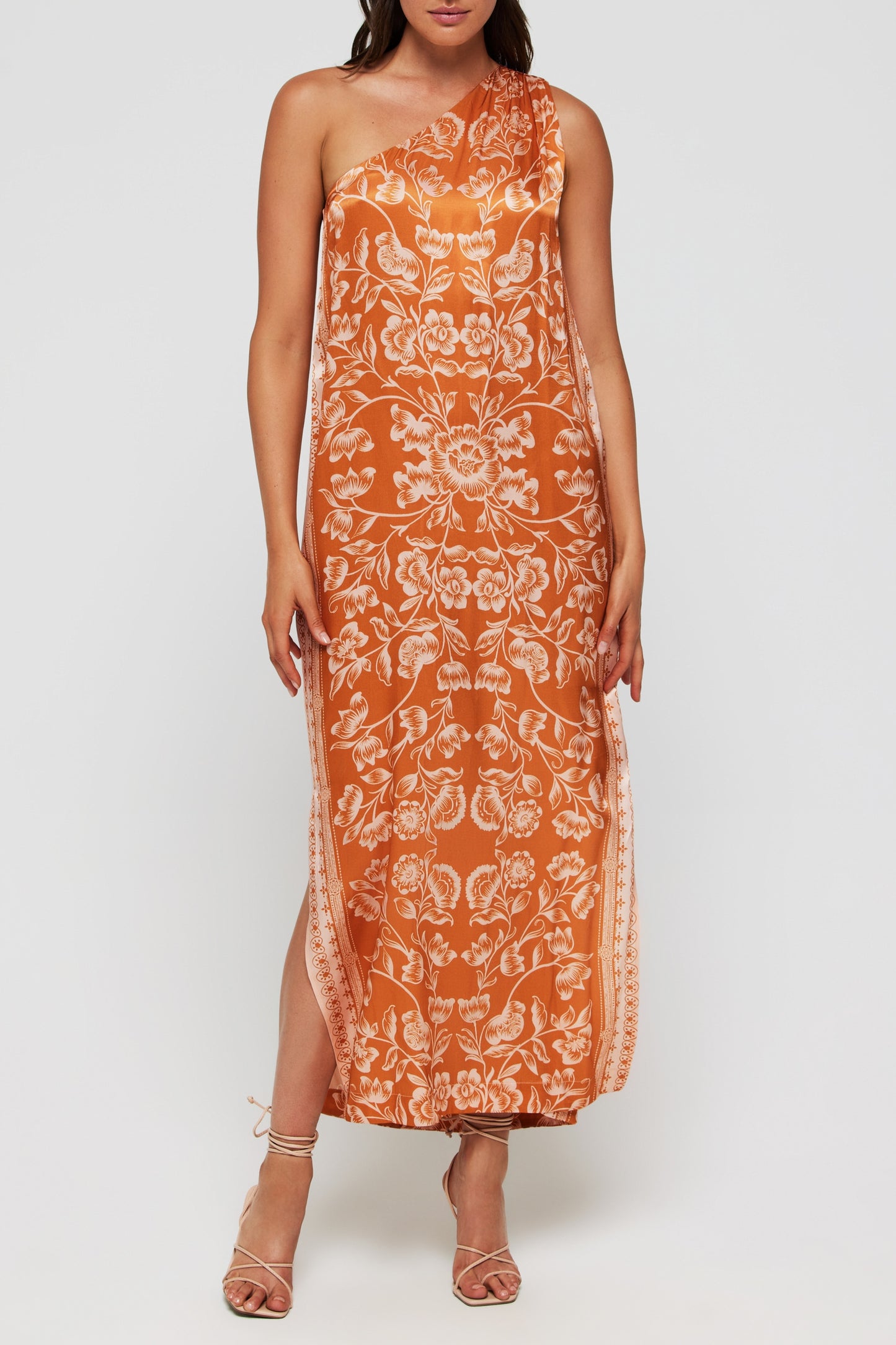 Favorite Giulia One Shoulder Silk Midi Dress in Sicilian Orange Blossom by Hermoza