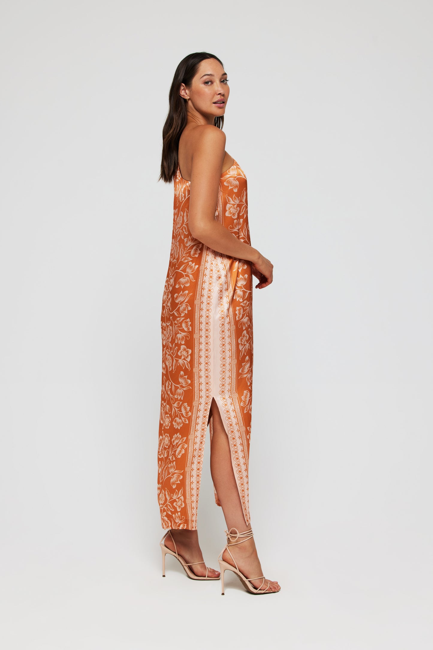 Favorite Giulia One Shoulder Silk Midi Dress in Sicilian Orange Blossom by Hermoza