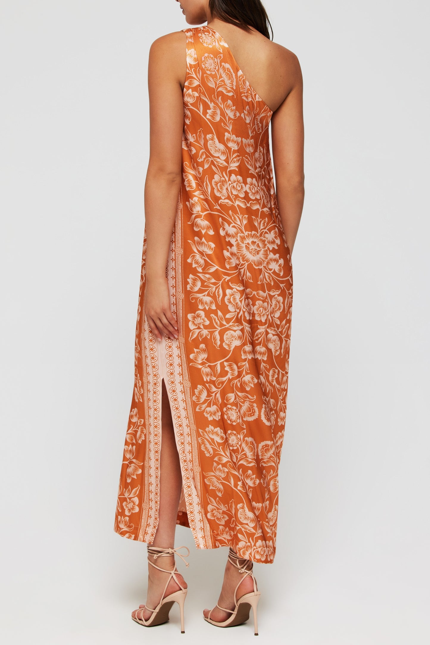 Favorite Giulia One Shoulder Silk Midi Dress in Sicilian Orange Blossom by Hermoza