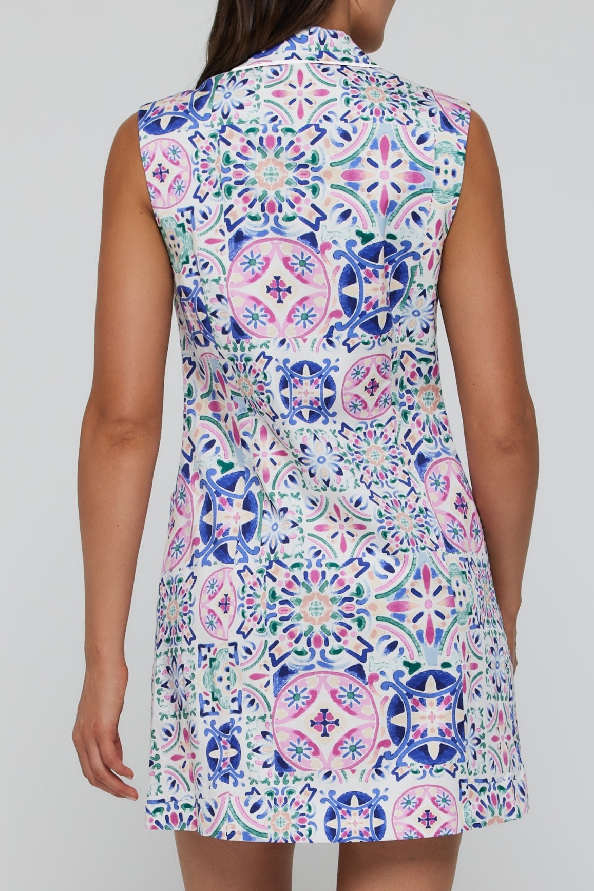 Favorite Martina Tuxedo Mini Dress in Purple Tile with White Binding by Hermoza