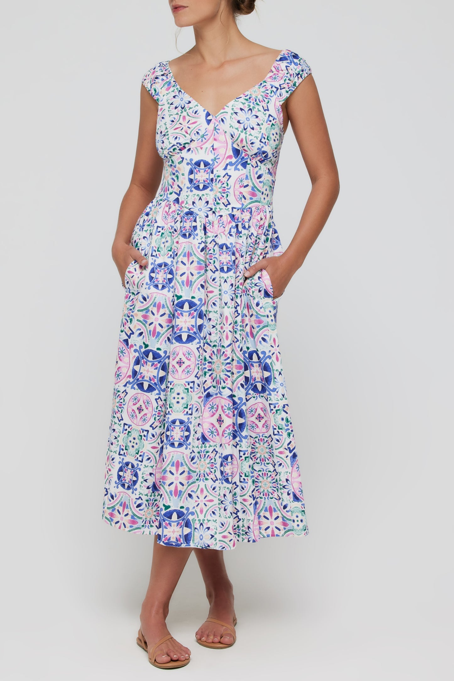 Favorite Valentina Sweetheart Midi Dress in Purple Tile by Hermoza