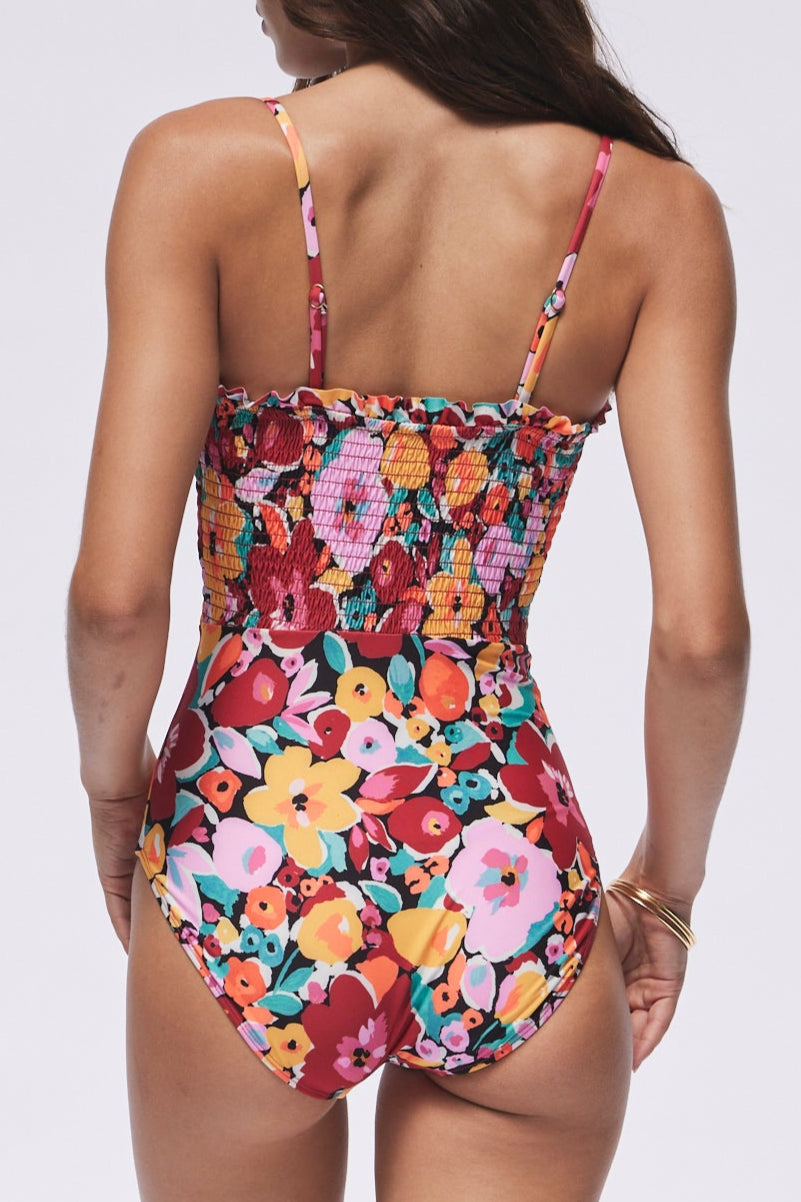 Carrie Smocked Bandeau One-Piece Swimsuit