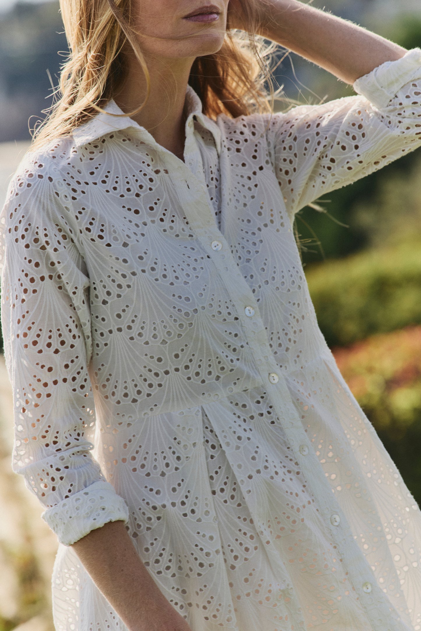 Birdie Eyelet Long Dress in White Eyelet