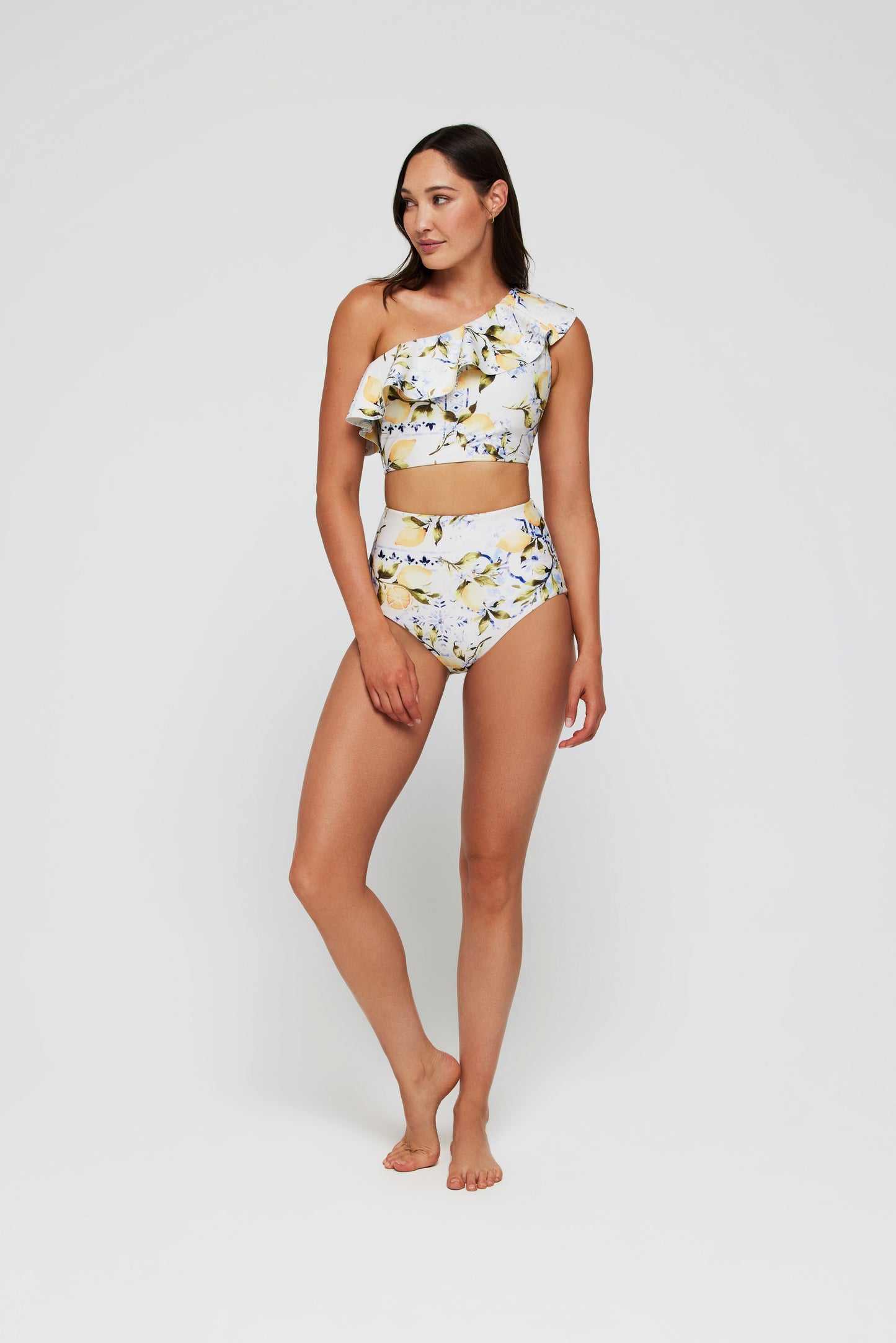 Vanessa One Shoulder Ruffle Two-Piece Bikini Top in Lemons