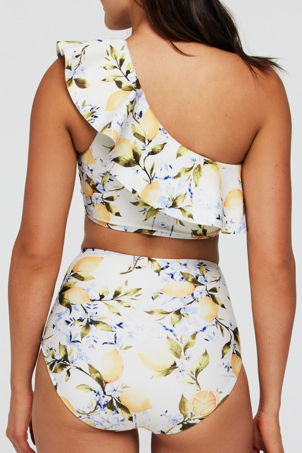 Vanessa One Shoulder Ruffle Two-Piece Bikini Top in Lemons