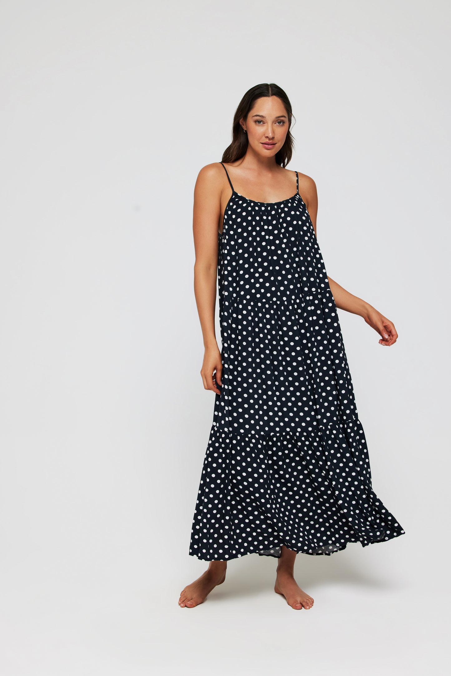 Favorite Johanna Maxi Low Scoop Back Dress Cover Up in Polka Dots by Hermoza