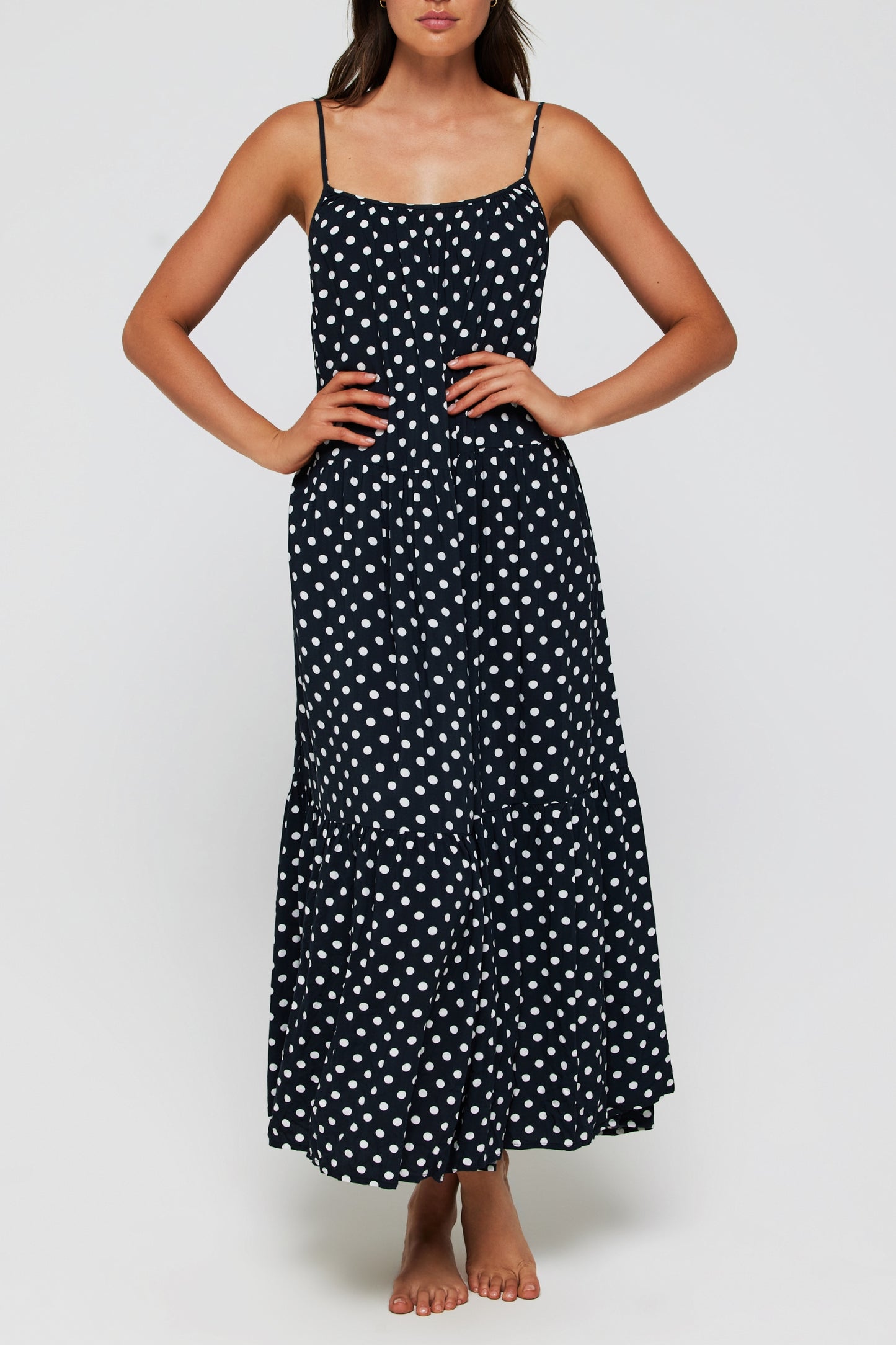 Favorite Johanna Maxi Low Scoop Back Dress Cover Up in Polka Dots by Hermoza
