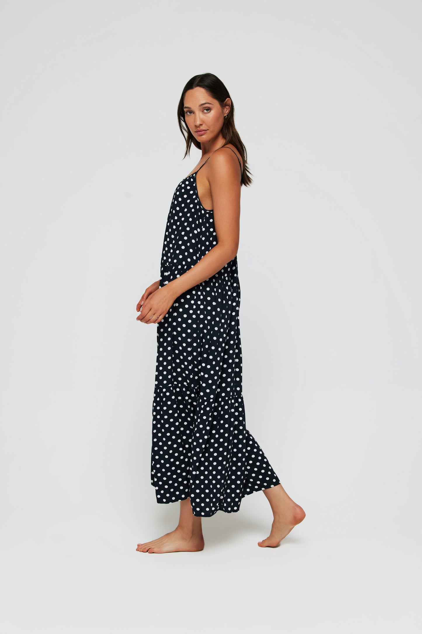 Favorite Johanna Maxi Low Scoop Back Dress Cover Up in Polka Dots by Hermoza