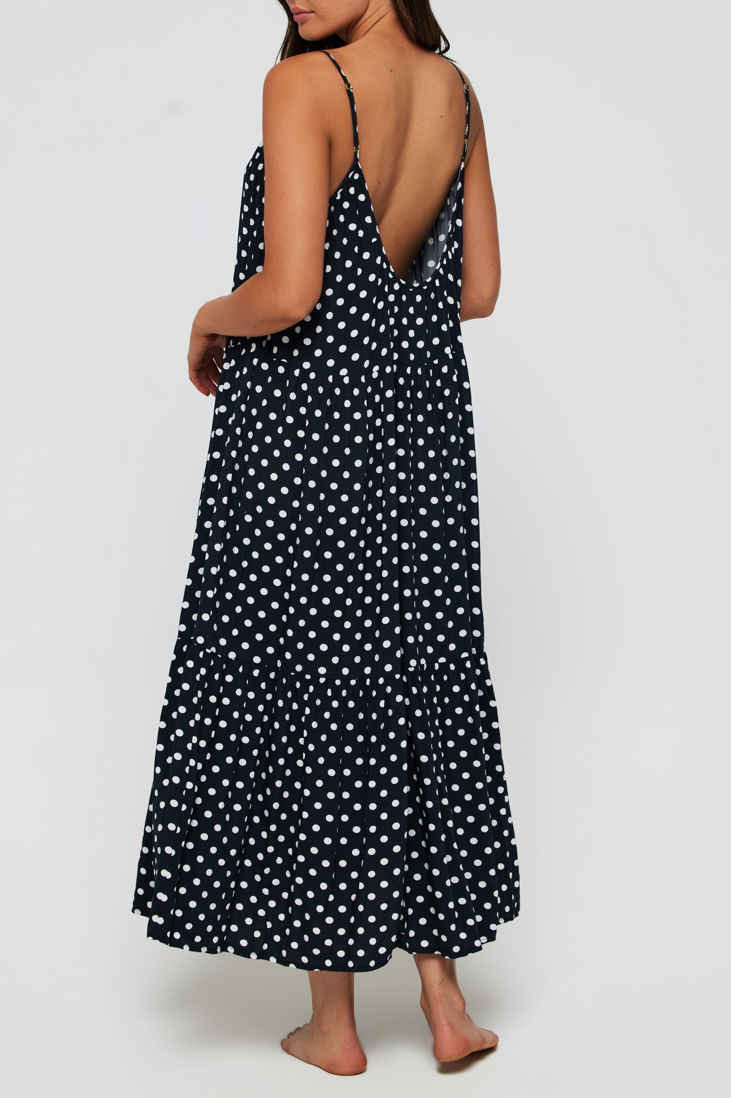 Favorite Johanna Maxi Low Scoop Back Dress Cover Up in Polka Dots by Hermoza