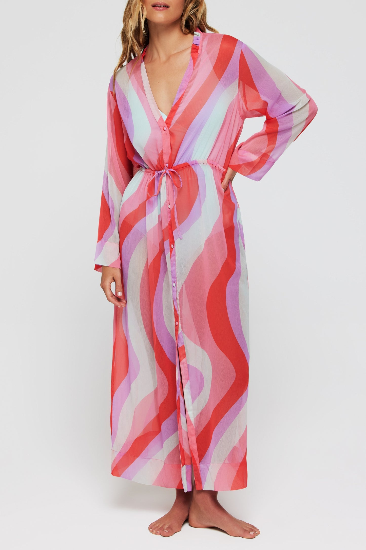 Favorite Shelby Tie Kimono in Pucci Stripe by Hermoza