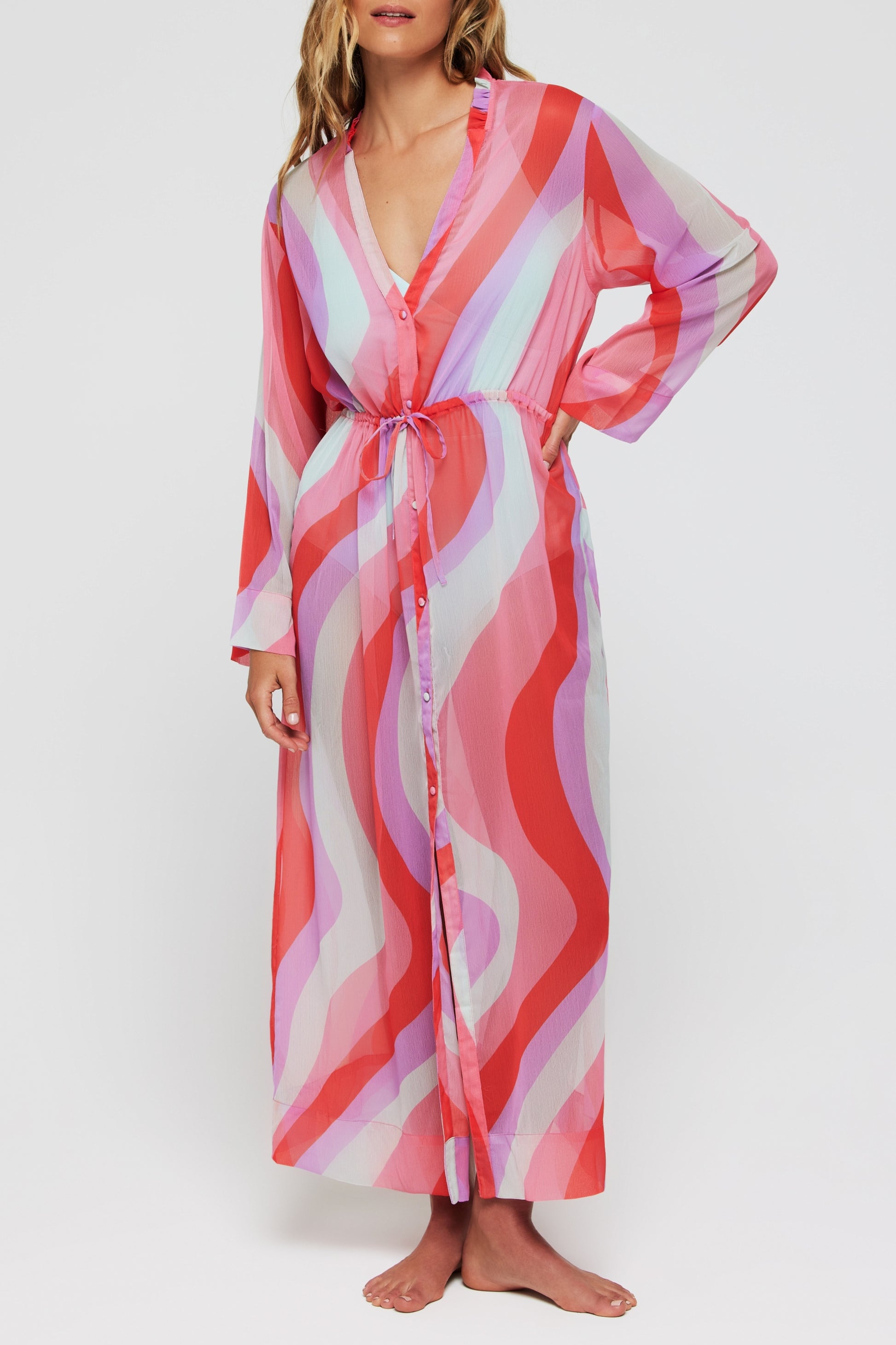 Favorite Shelby Tie Kimono in Pucci Stripe by Hermoza