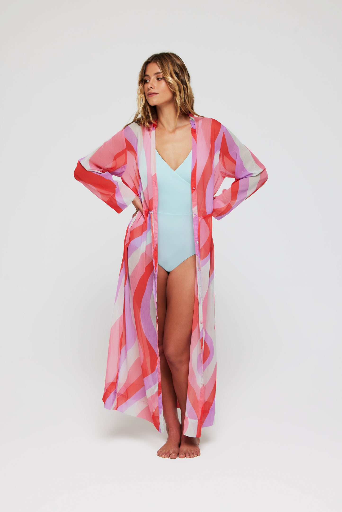 Favorite Shelby Tie Kimono in Pucci Stripe by Hermoza