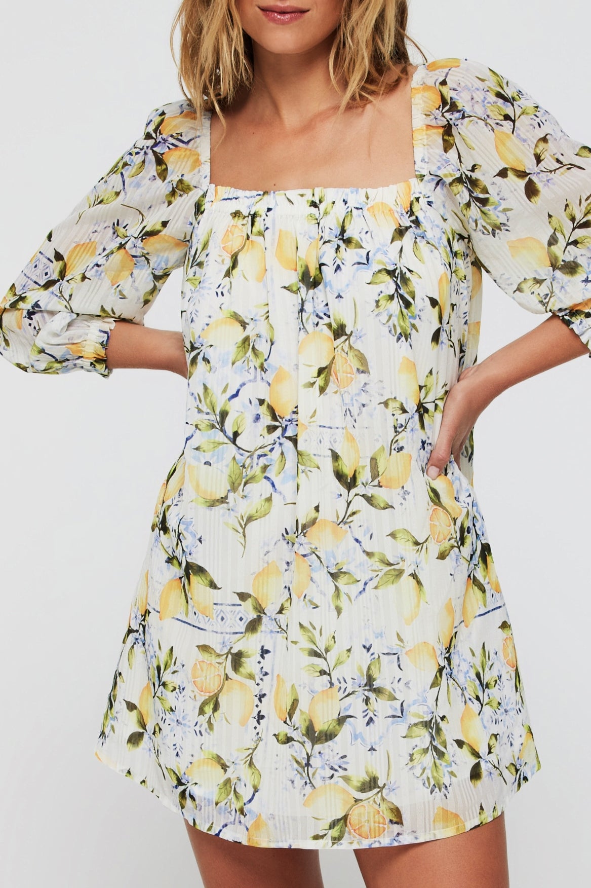 Favorite Lina Long Sleeve Cover Up Mini Dress in Lemons by Hermoza