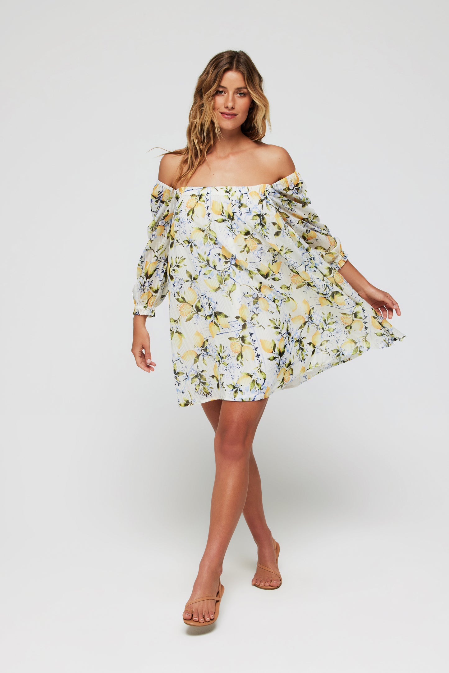 Favorite Lina Long Sleeve Cover Up Mini Dress in Lemons by Hermoza