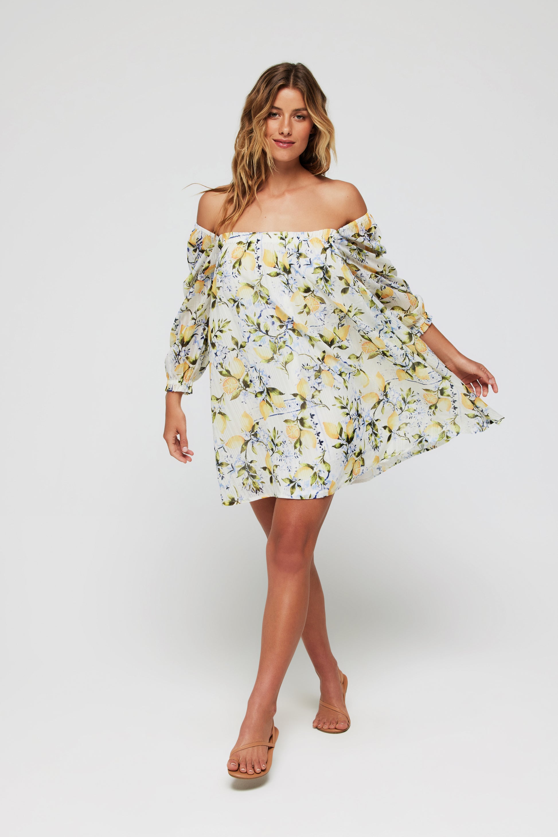 Favorite Lina Long Sleeve Cover Up Mini Dress in Lemons by Hermoza