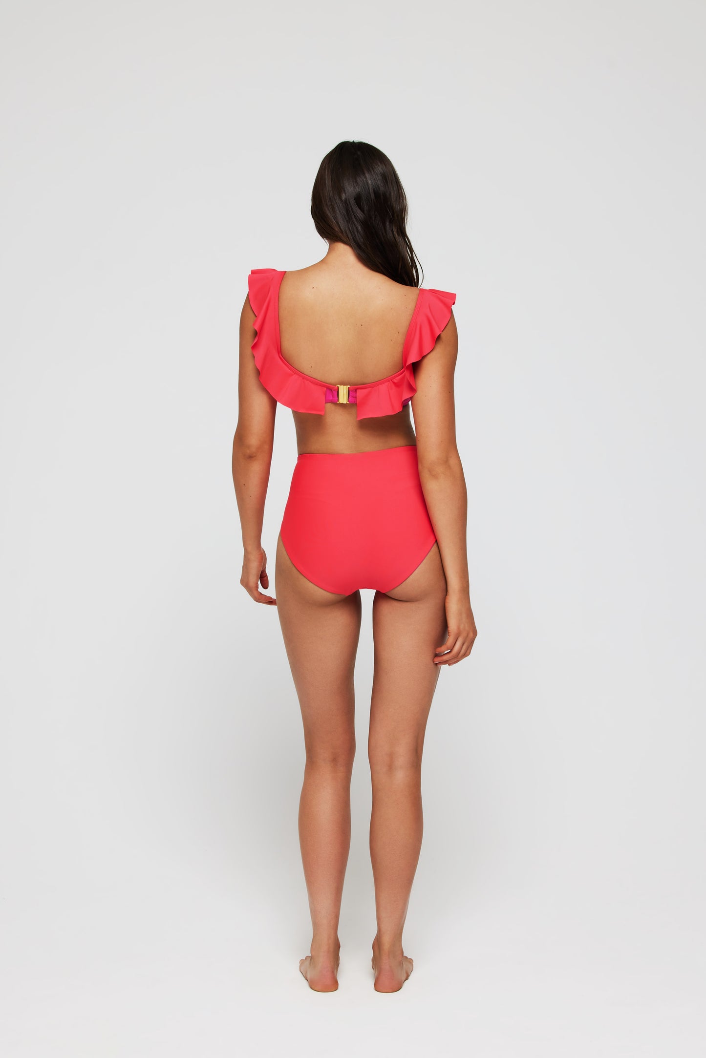 Best Seller Toni Ruffle Off-The-Shoulder Two-Piece Bikini Top in Rosa by Hermoza