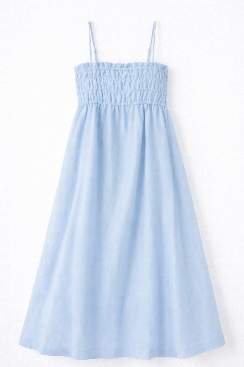 Margot Smocked Spaghetti Strap Midi Dress in Chambray Blue - FINAL SALE