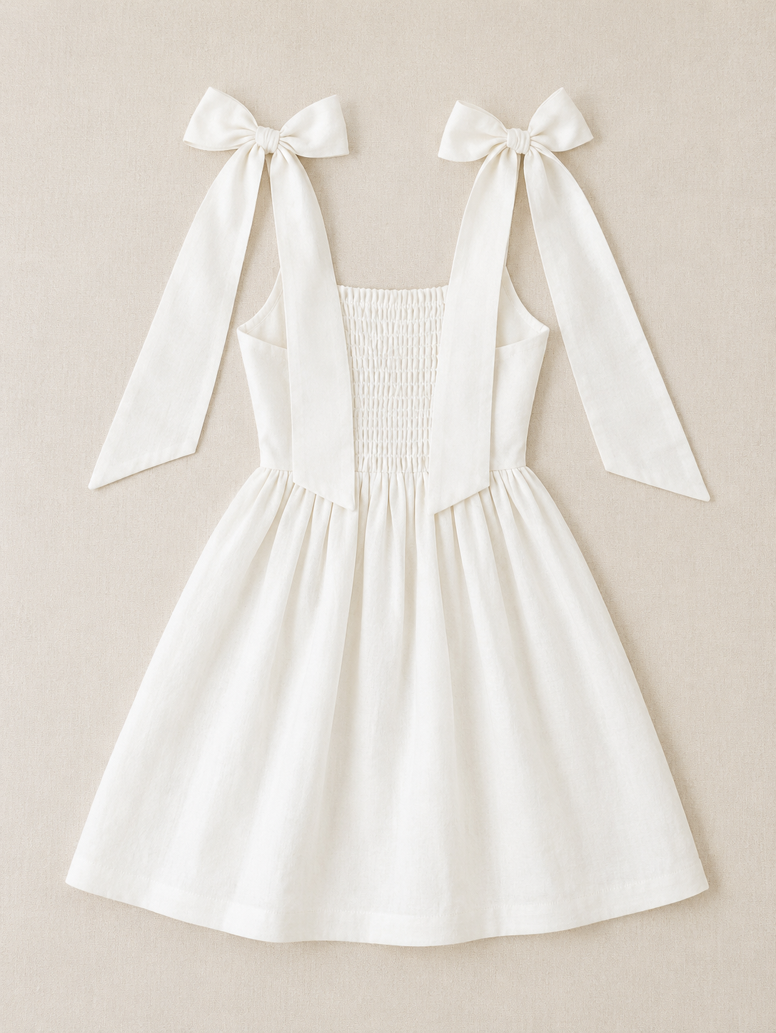 Esmae Linen Bow Mini Dress in Ivory Rose