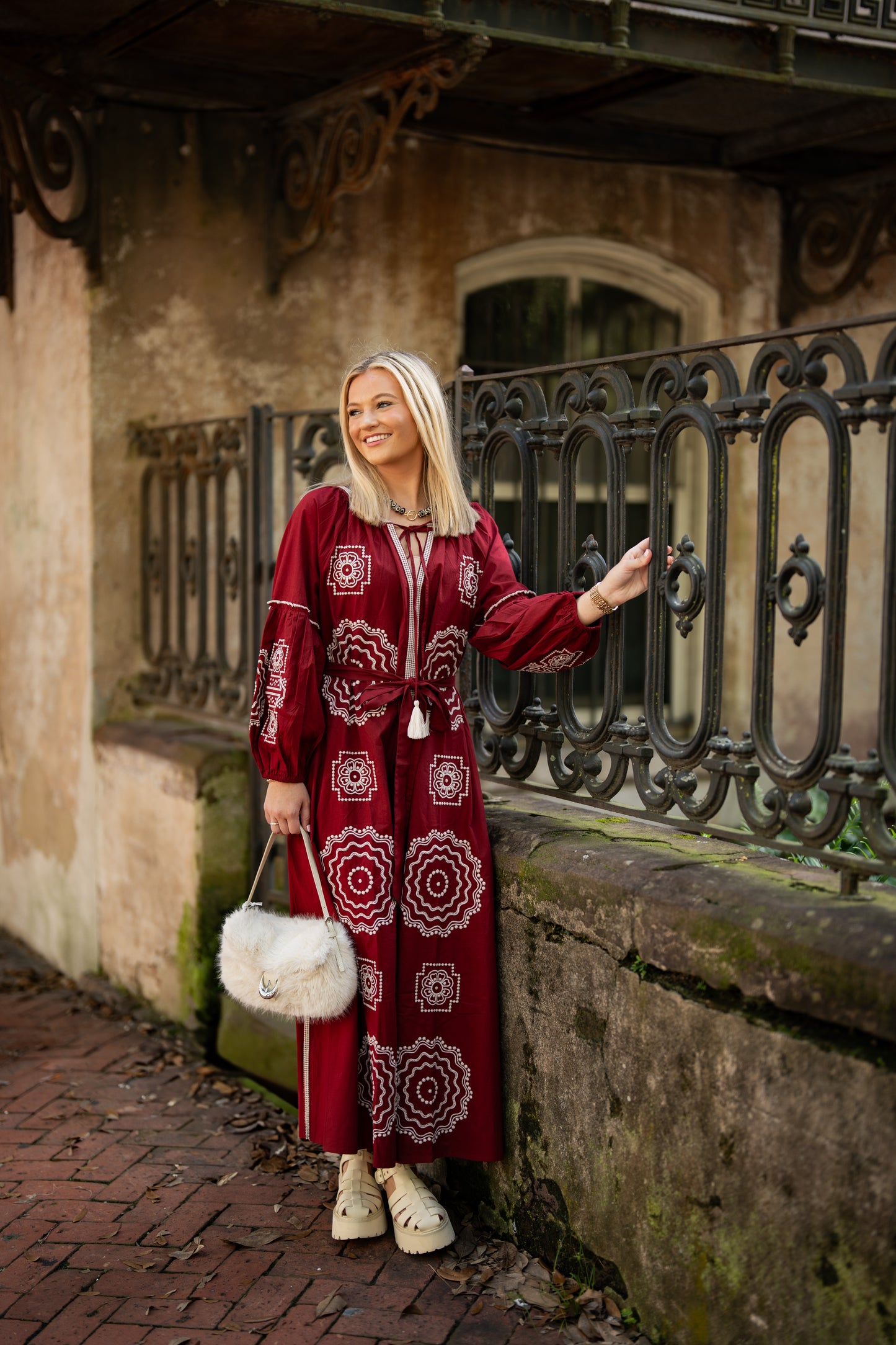 Crimson & White Caftan by TELA Mercantile