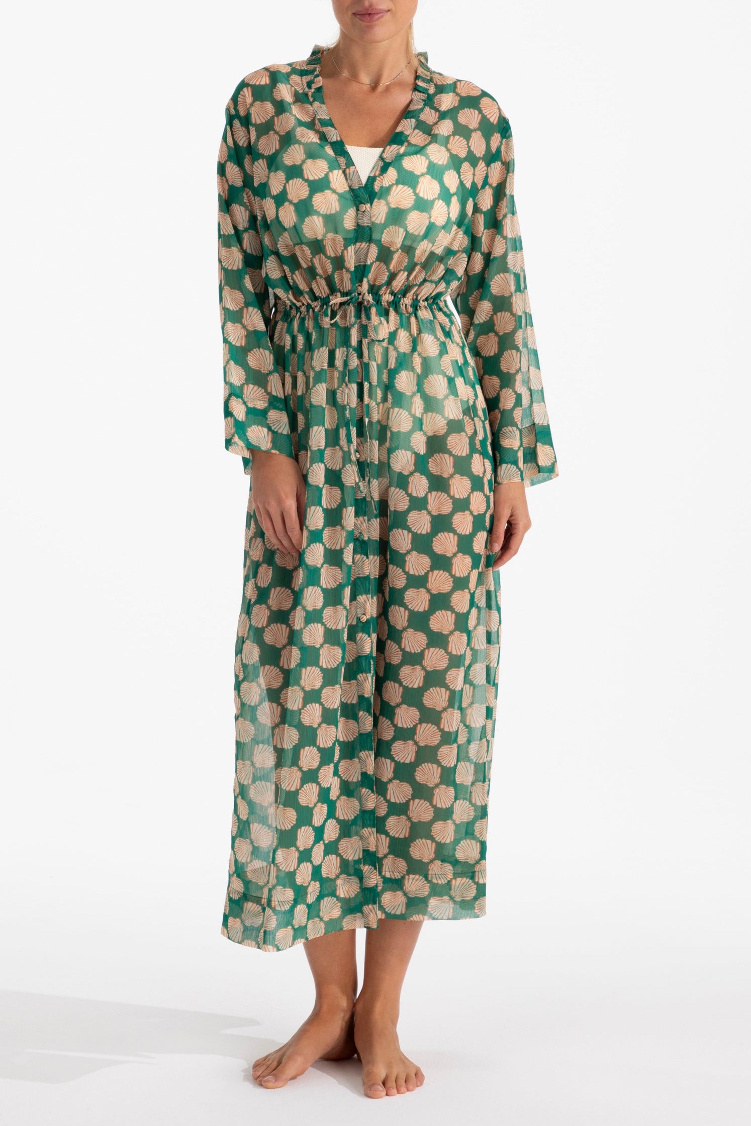 Favorite Shelby Cinched Tie Kimono Cover-up in Green by Hermoza