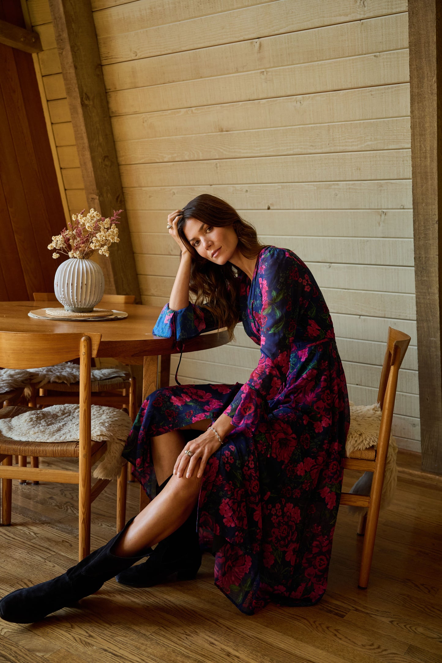 Cristina Button Front Maxi Dress in Floral Chiffon