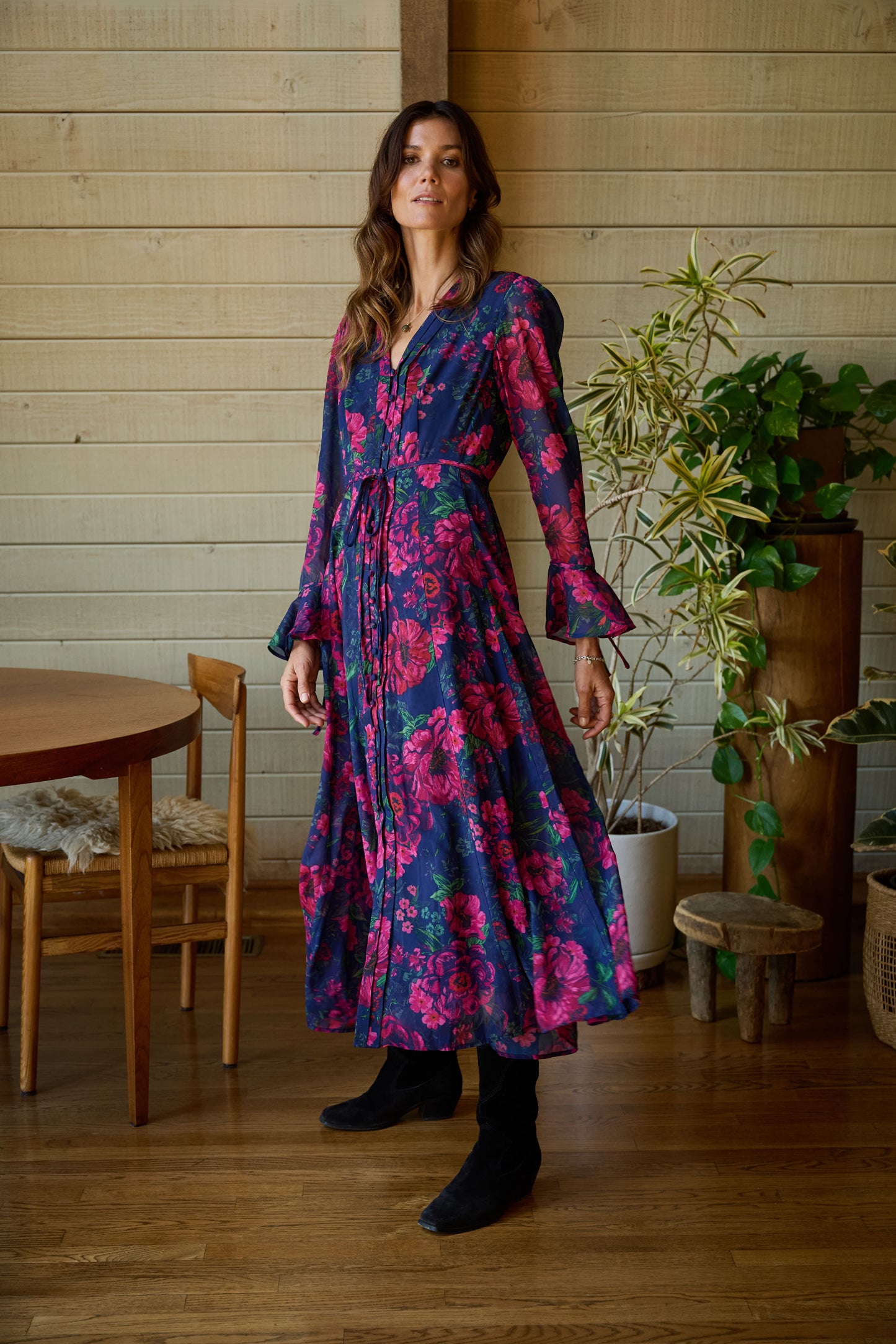Cristina Button Front Maxi Dress in Floral Chiffon