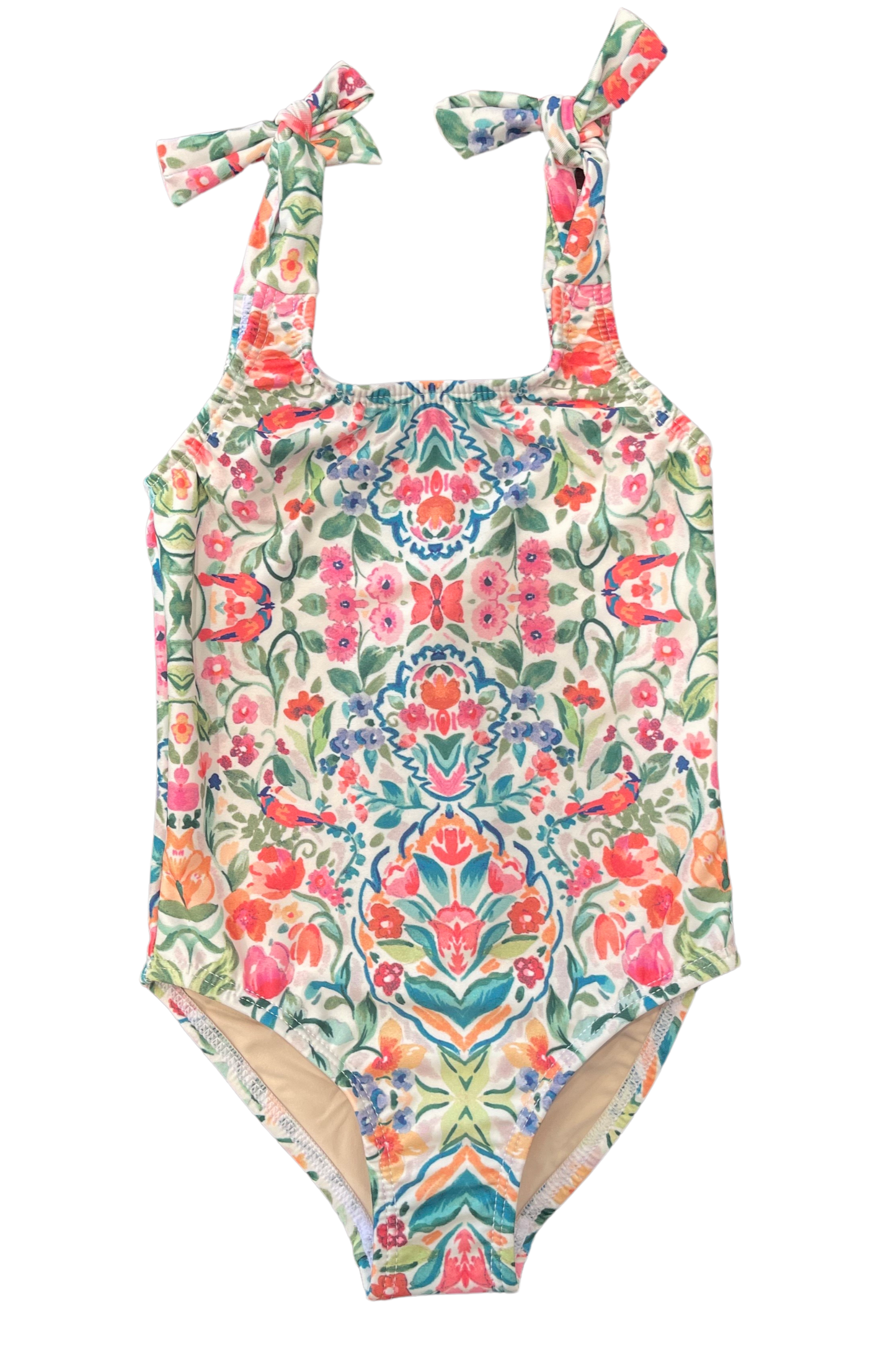 Little Brit Tie Strap One-Piece Swimsuit in Blue Tile