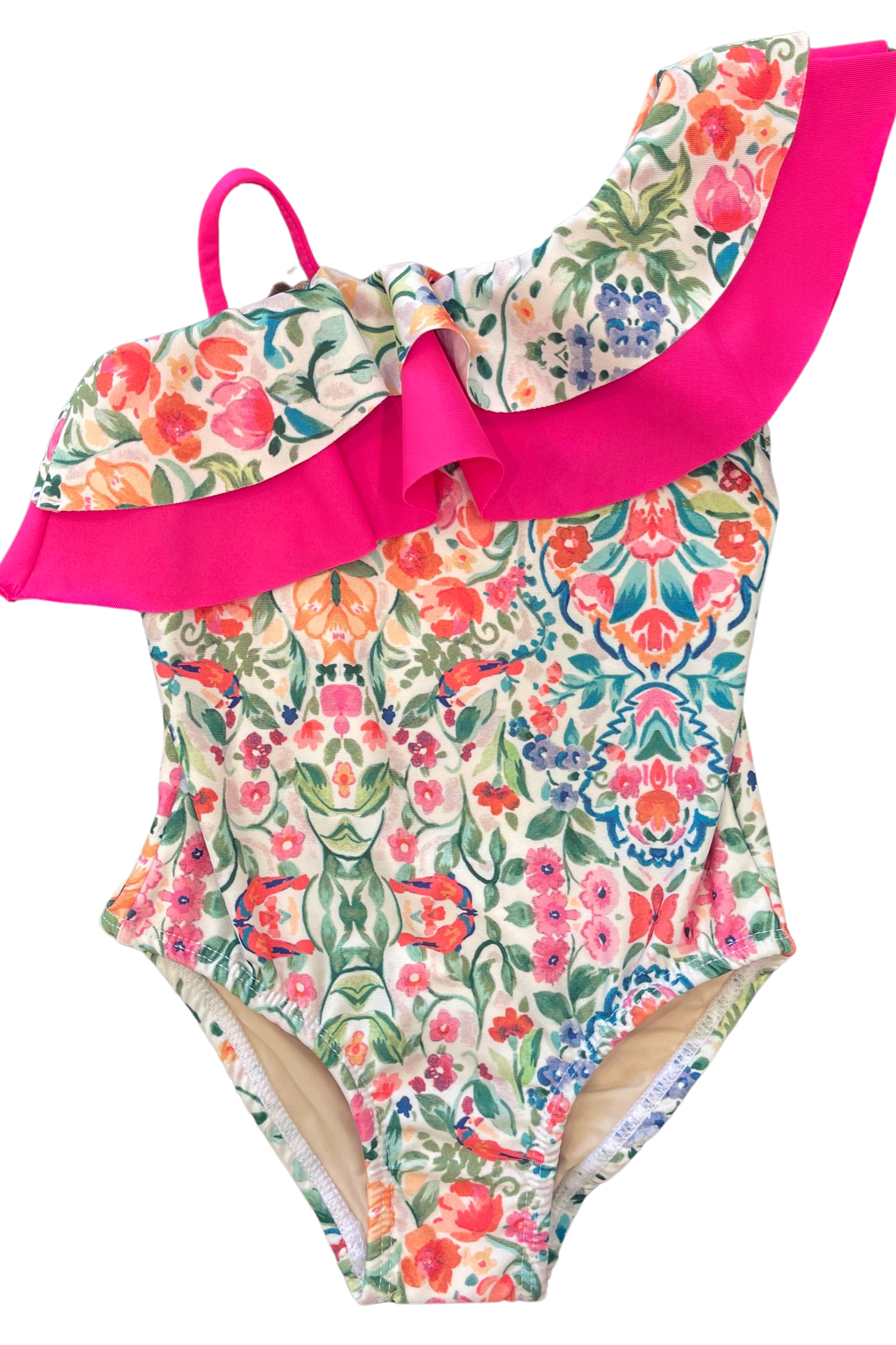 Favorite Little Katie Off-The-Shoulder One-Piece Swimsuit in Pink Tile by Hermoza