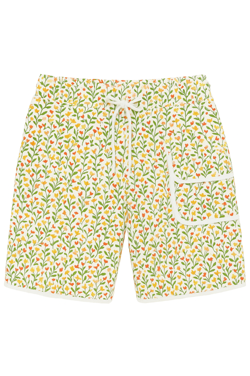 Floral patterned shorts on a white background