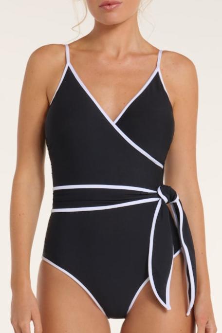 Back in Amelia V-Neck Wrap One-Piece Swimsuit by Hermoza