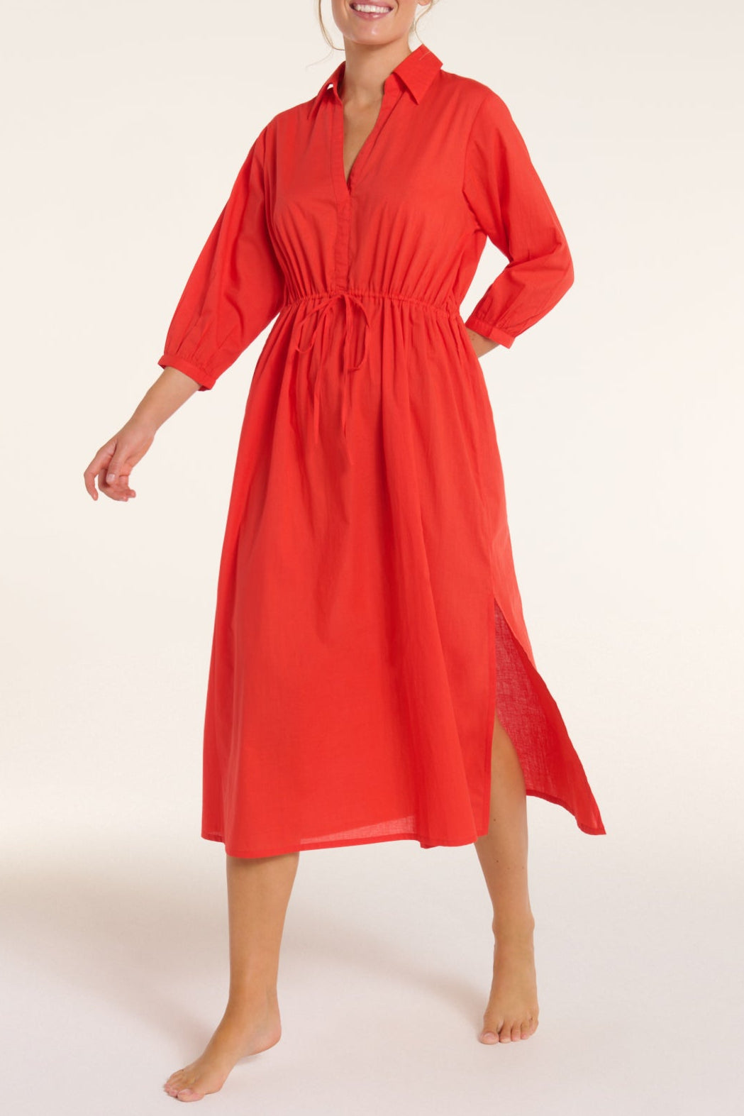 New Product Natalia Cinched Tie Cover Up in Red Orange by Hermoza