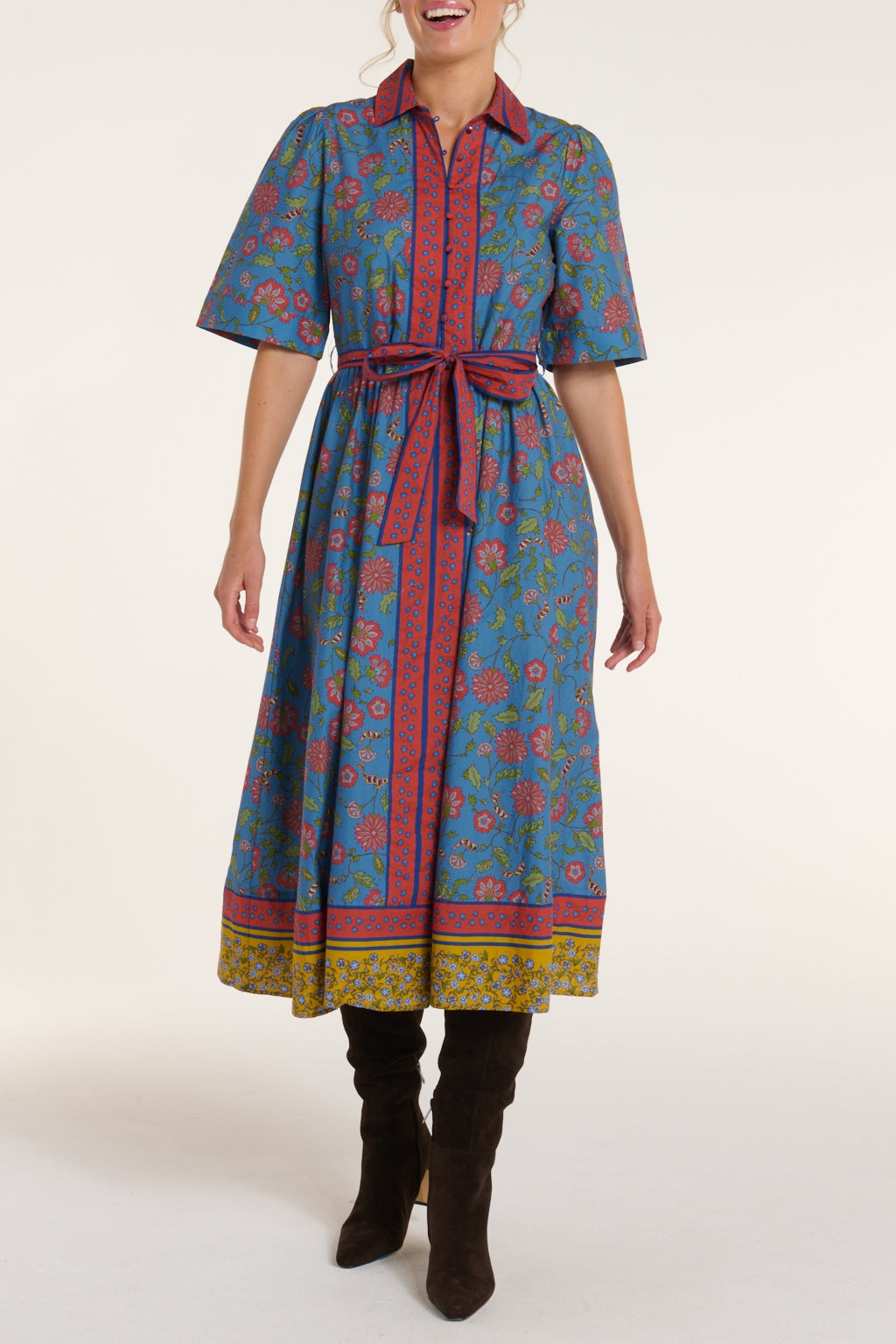 New in. Alexandra Collar Belted Tie Midi Dress by Hermoza