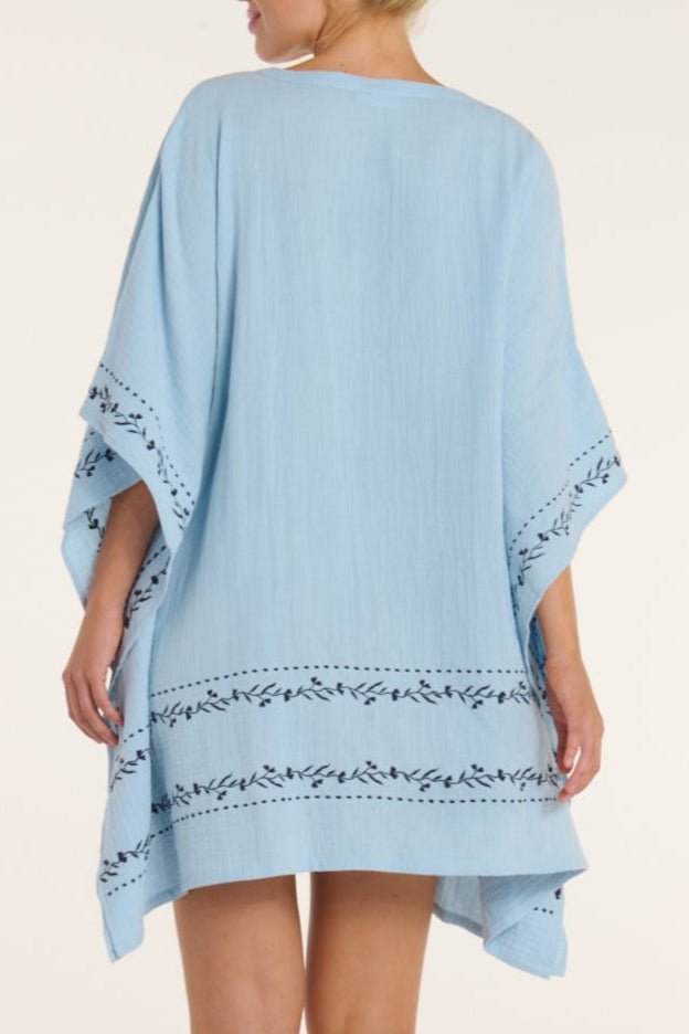 New Style Priscilla Dress in Blue Embroidery by Hermoza