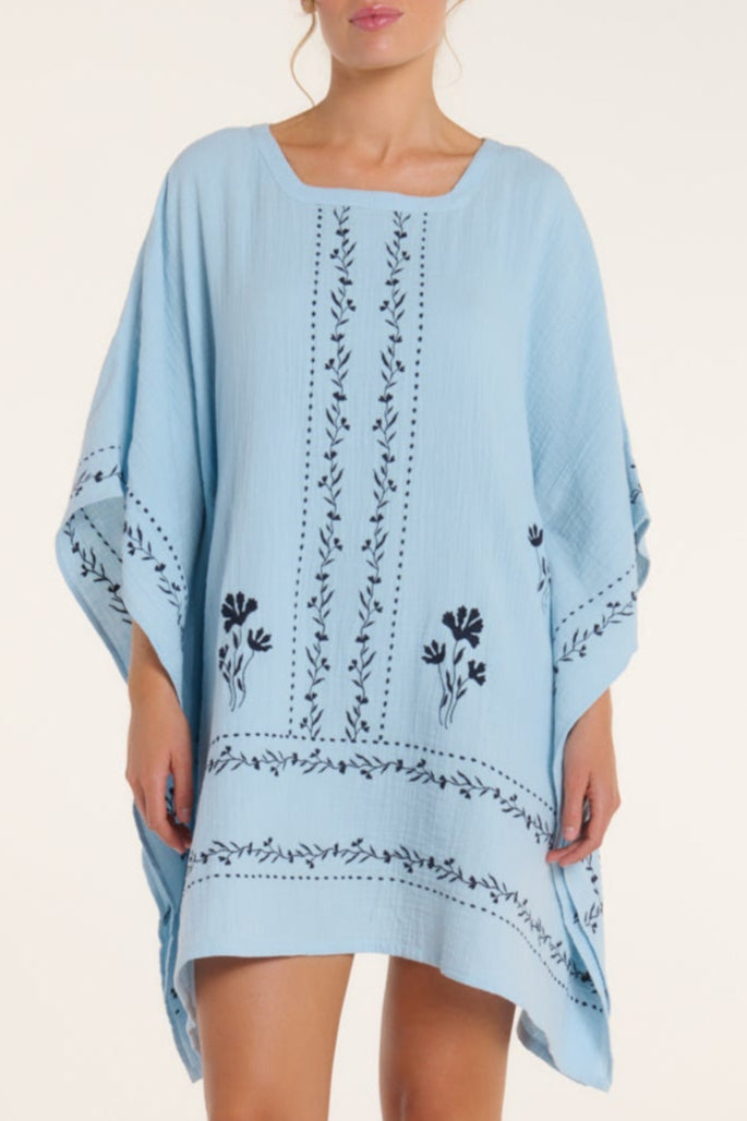 New Style Priscilla Dress in Blue Embroidery by Hermoza