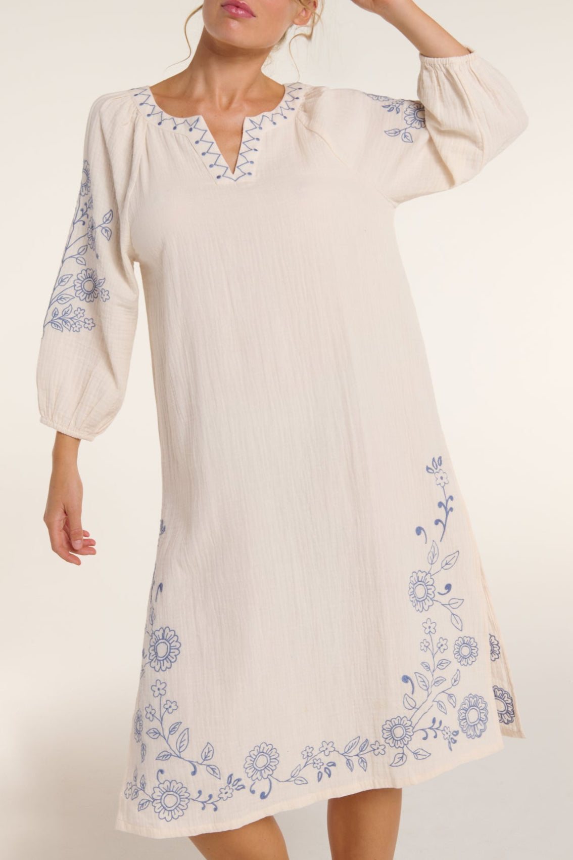 New in Lydia Dress in Cream Embroidery by Hermoza