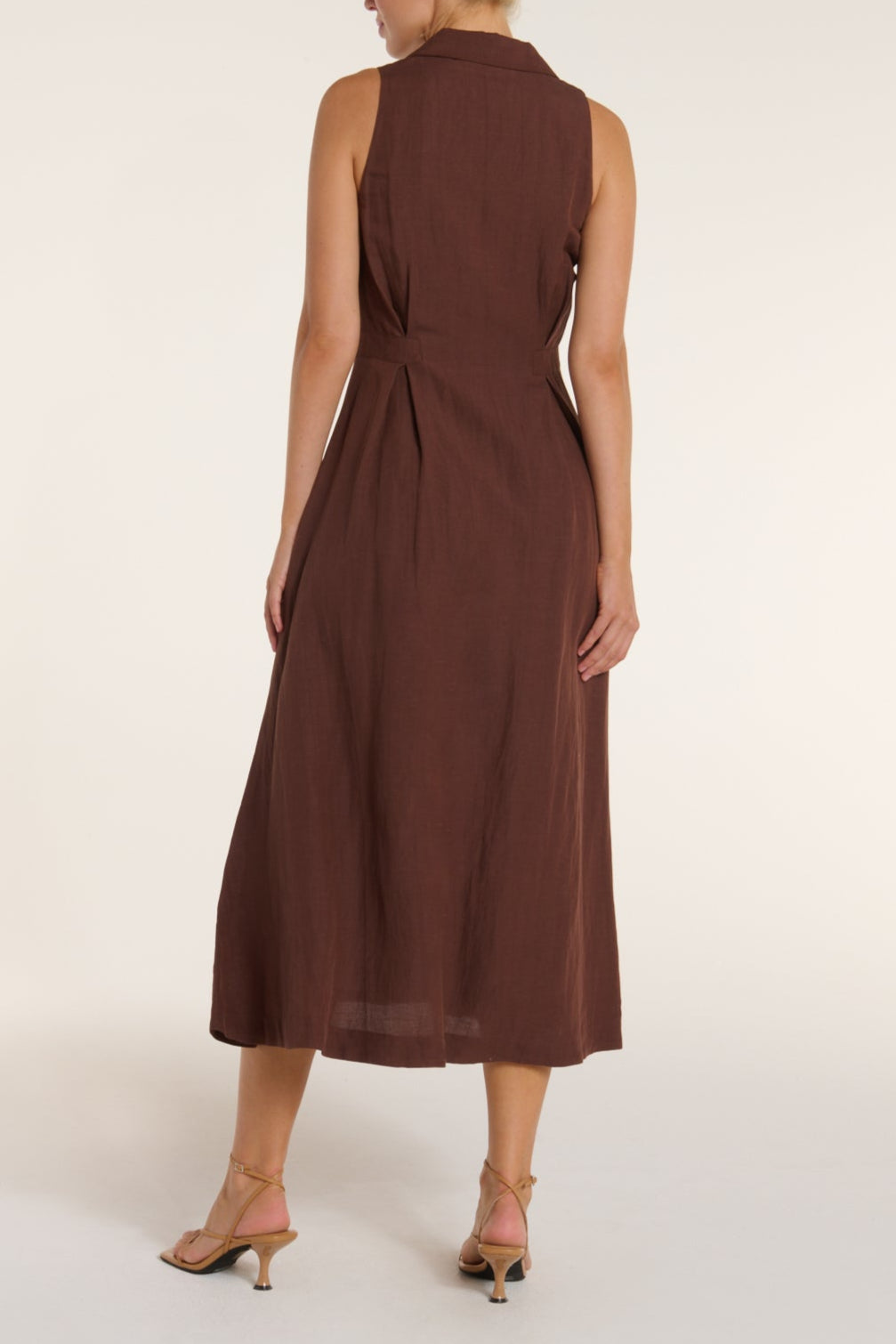 New in Stacia Collared Button Front Panel Midi Dress in Shaved Chocolate by Hermoza
